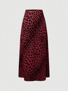 EMERY ROSE Chân váy dài họa tiết da báo cho mùa xuân và mùa hè - Màu Đỏ Sâu - Xem 2