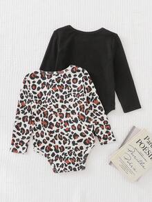 Cozy Pixies 2pcs Baby Girl Heart Pattern Solid Color Soft Knit Long Sleeve Layered Bodysuit Set Fall Winter - Multicolor - View 2