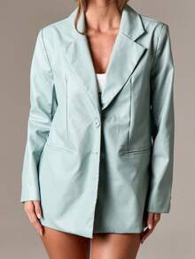 AiiRZ Oversized Single Breasted Blazer Workwear Professional Business Modern Blazer Suit Women Office Wear Fall Winter Spring Corporate Chic - Blue - View 5