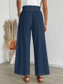 EMERY ROSE 女式休闲纯色抽绳口袋阔腿裤 - 藍色 - 查看 2