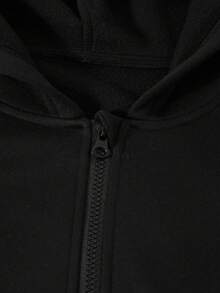 Sparklyn 3件套少女纯色保暖连帽拉链衫、吊带背心和阔腿裤休闲套装，适合日常穿着、通勤和秋冬季上学。 - 黑色 - 查看 4