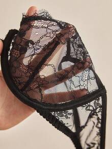 Charlaine 1pc Black Front-Closure Underwired 3/4 Cup Lace Trim Bra, Everyday Wear, Office, Casual, Alluring, Backless - Black - View 11