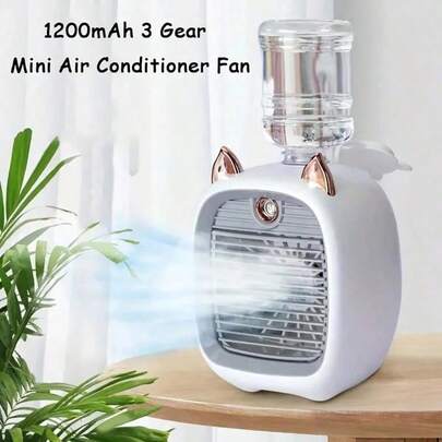 1PC USB Charging Mini Air Conditioning Fan 1200mAh 3 Speed Adjustable Desktop Water Cooling Fan With Spray Function Portable Electric Fan For Office Home Car Travel Summer Cooling