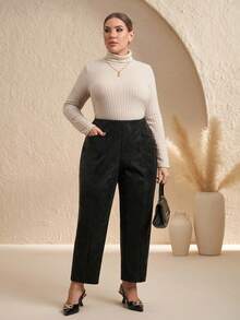 Chikora Plus Size Women Elegant PU Leather Ankle Length Pants With Pockets, Black Skinny Trousers High Waist Pants Elegant Pants For Women Curve Petite Pants