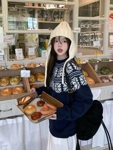 DAZY 少女印花圆领长袖套头毛衣，秋冬季