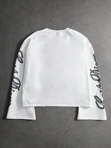 PAVTROS 男士街头风格流行 INS 搭配涂鸦美元肖像印花户外音乐节夜店男友丈夫礼物周年纪念礼物白色喇叭袖长袖 T 恤，图案短款上衣男士，图案长袖，嘻哈图案 T 恤，适合秋季 - 彩色 - 查看 5