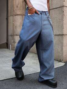 PAVTROS Quần jean ống rộng sọc giặt thường ngày cho nam - Rửa tối - Xem 3