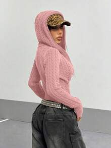 StreetHx Cárdigan con capucha con botones y cremallera, estilo casual y retro, color caqui, para otoño/invierno