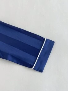 2pcs Toddler Boys' Jacquard Striped Long Sleeve Top And Pants Pajama Set, Spring/Autumn Fall Winter