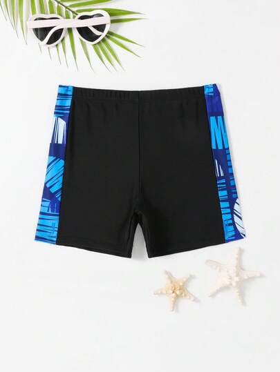 Calções De Banho Com Costura Lateral Contrastante Para Meninos Adolescentes