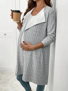 SHEIN Autumn And Winter Maternity Casual Solid Color Regular Jacket, Autumn/Winter - Grey - View 3