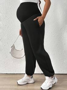 SHEIN Quần ống rộng cạp chun có thể điều chỉnh, Quần bầu, Quần ống rộng màu trơn dành cho nữ - màu đen - Xem 5