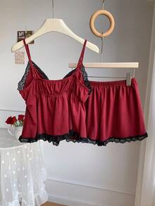 Comfortcana Conjunto de 2 peças de camisola de malha com sutiã acolchoado e shorts para uso doméstico - Borgonha - Ver 2