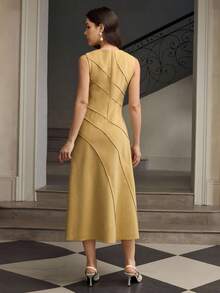 ZEYLAH Ärmellose Tweed-Maxikleid mit Rundhalsausschnitt für Damen - Gelb - Übersicht 3