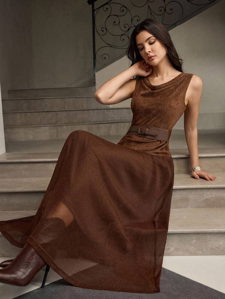ZEYLAH COWL NECK BELTED DRESS FOR AUTUMN & WINTER