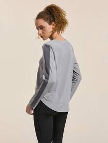 Easithlete 女式休闲拼色长袖户外T恤，秋季 - 灰色 - 查看 3