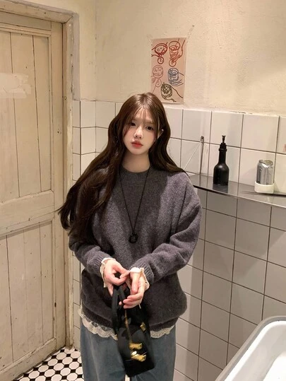 DAZY Women's Solid Color Shiny Yarn Korean Style Casual Versatile Long Sleeve Sweater Fall/Winter