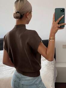 Livesso Áo len dệt kim cổ lọ tay cánh dơi màu trơn thường ngày dành cho nữ - Màu nâu  Mocha - Xem 2