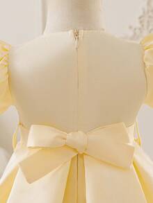 Glamorique Kids 女宝宝杏色泡泡袖蝴蝶结收腰礼服钢琴演奏会演出礼服公主裙适合日常派对聚会展现优雅魅力 - 杏色 - 查看 3
