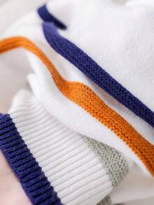 SHEIN Áo len chui đầu co giãn rộng rãi thoải mái, dễ thương, nhiều màu sắc, họa tiết sọc cho bé trai mùa thu/đông, thích hợp cho mùa tựu trường và tốt nghiệp - Nhiều màu - Xem 5