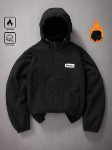 Manfinity EMRG Chaqueta con capucha casual y versátil con estampado de letras para hombres, primavera/otoño - Negro - Ver 1