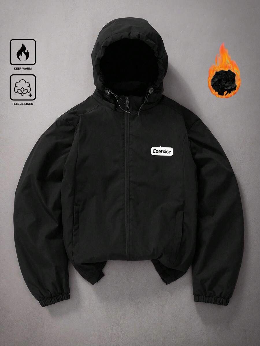 Manfinity EMRG Chaqueta con capucha casual y versátil con estampado de letras para hombres, primavera/otoño - Negro - Ver 1