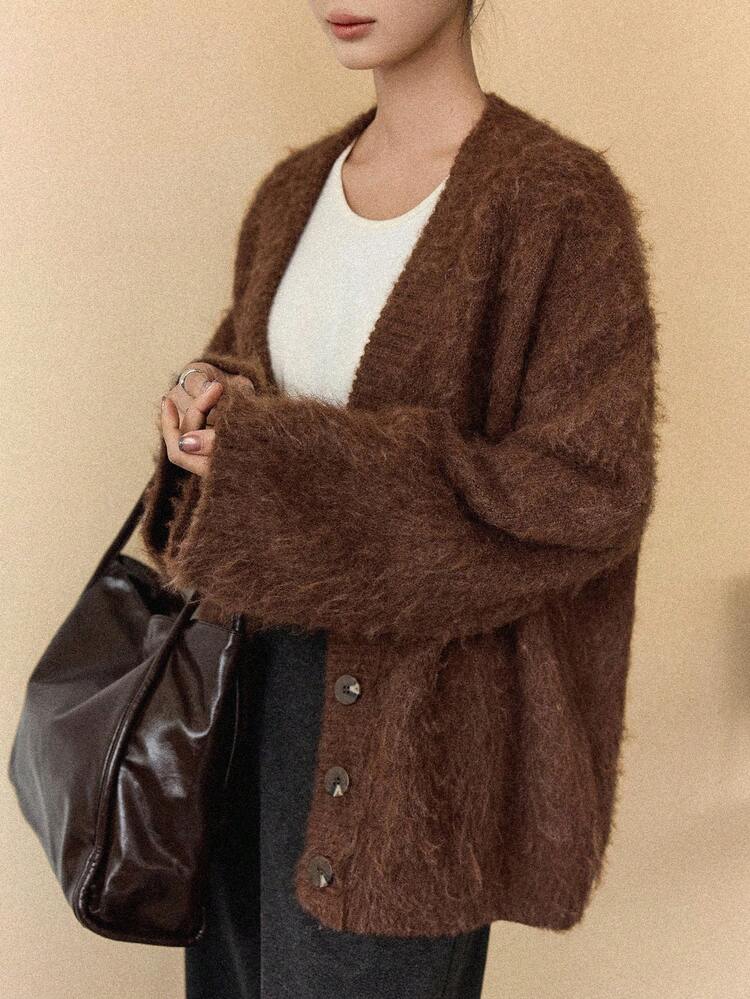 Women's Loose Casual Brown Cardigan Sweater, Autumn/Winter New Arrival