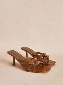 Rosivie Sandalias de tacón alto con correas cruzadas de estilo vintage, elegantes para mujer. Cómodas y convenientes para el uso diario, el trabajo y las fiestas - Camel - Ver 7