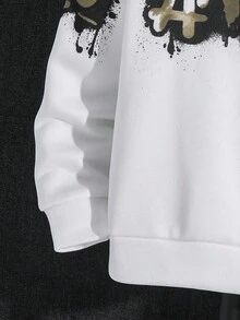 SHEIN 2 件青少年男孩休闲卡通字母图案宽松连帽卫衣套装，适合秋冬季 - 白色 - 查看 8