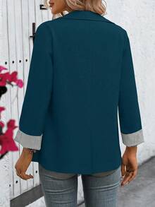 EMERY ROSE Women's Striped Long Sleeve Front Button Lapel Collar Fashion Versatile Blazer - Teal Blue - View 2