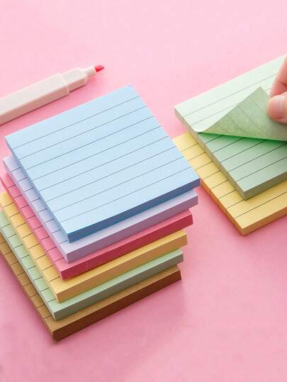 SHEIN Tập giấy ghi chú có dòng kẻ, 240/480/720 tờ, có thể dán lại, dùng cho sách, văn phòng, trường học & phòng học, nhiều màu sắc - Bút dạ trang tự dính