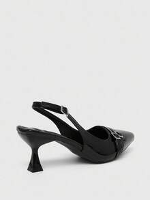 CUCCOO BIZCHIC 女士尖头小猫跟黑色后带日常百搭通勤高跟穆勒鞋 - 黑色 - 查看 8