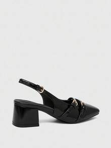 CUCCOO BIZCHIC Giày cao gót mũi vuông cổ điển hở gót cho nữ, màu đen, đa năng cho trang phục hàng ngày, đi làm, mua sắm, đi làm - màu đen - Xem 6