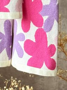 Emery Rose Kids Emery Rose Kids 2 件套少女彩色花卉图案圆领不对称斗篷毛衣和阔腿针织裤套装，可爱、温暖、舒适、休闲 - 彩色 - 查看 10