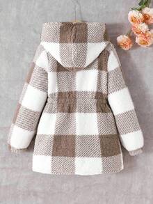 Emery Rose Kids Emery Rose Kids 青少年女孩休閒寬鬆格紋搖粒絨長袖外套 泰迪熊外套，秋冬外套，搖粒絨夾克，連帽衫，連帽夾克 - 米色 - 查看 2