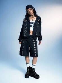 Sugerpunk Giày bốt cao gót đế vuông phong cách Gothic, khóa kim loại, đế PU màu đen, thích hợp cho tiệc tùng, mặc hàng ngày, mặc váy dạ hội, tăng chiều cao và kéo dài chân - màu đen - Xem 7