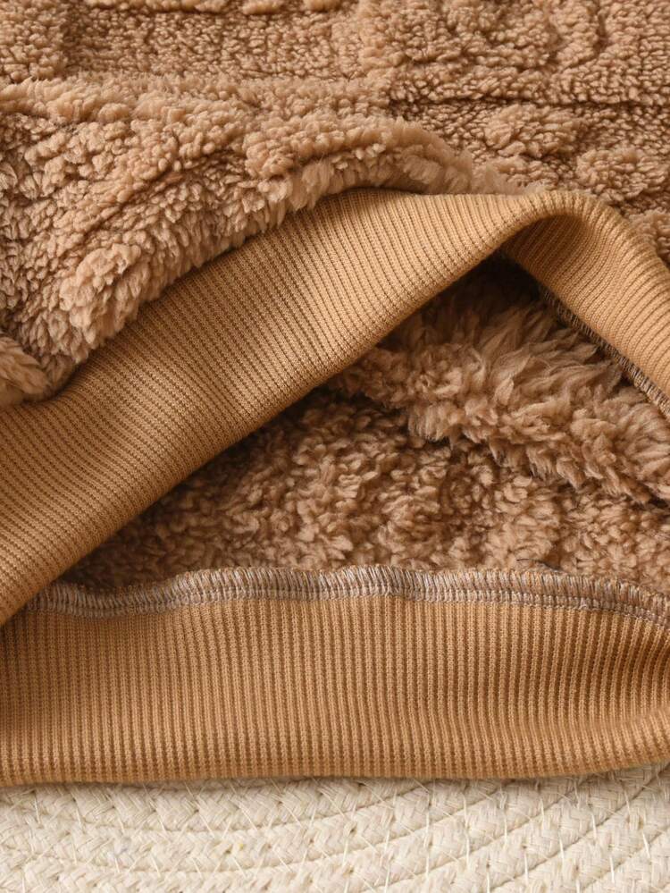 SHEIN 2pcs Toddler Boys' Knit Fluffy Cozy Pullover Sweatshirt And Versatile Pants Set, Suitable For Home And Outings In Autumn/Winter Fall - Coffee Brown - View 8