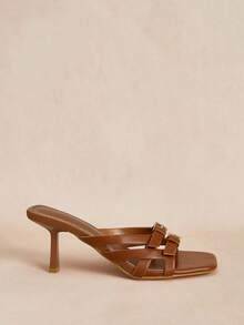 Rosivie Sandalias de tacón alto con correas cruzadas de estilo vintage, elegantes para mujer. Cómodas y convenientes para el uso diario, el trabajo y las fiestas - Camel - Ver 4