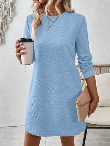 EMERY ROSE Women's Casual Solid Color Long Sleeve Dress