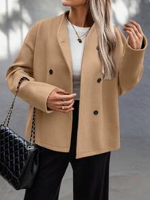 EMERY ROSE Chaqueta de mujer de unicolor y doble botonadura, otoño/invierno - Camel - Ver 3