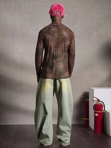 PAVTROS Manfinity Streetrush Men's Digital Mesh Leopard Print Sequin Decor Turtleneck Long Sleeve T-Shirt, Casual & Streetwear,Halloween,INS Leopard Print Sheer Top For Men, Halloween Street Style, Fall And Winter Urban Fashion,Rapper T-Shirt,Boy Friend Gifts. See Through Leopard Print Top, Christmas