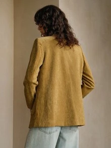 Arave 梭织纯色亮片蕾丝拼布金属纽扣装饰口袋圆领长袖插肩袖户外休闲通勤女春秋外套 - 卡其色 - 查看 5