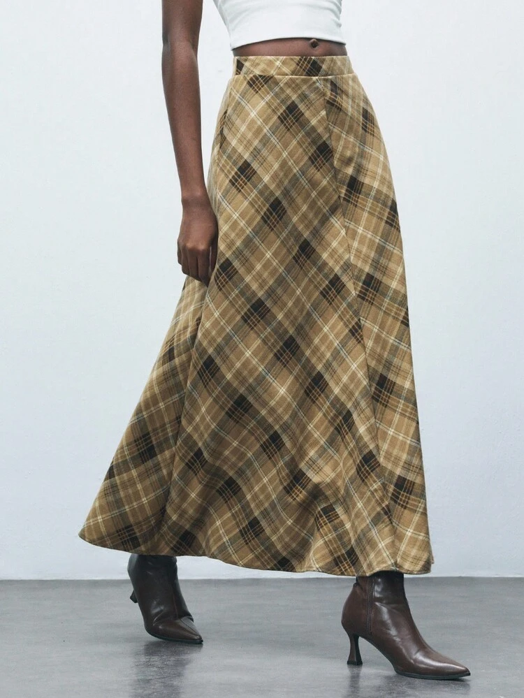 SHEIN Maija Women's Plaid Elegant Commuter Fashion A-Line Skirt