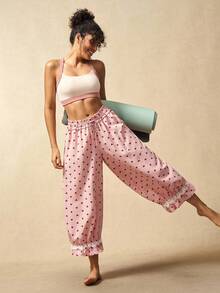 VARSIVA Bộ đồ thể thao nữ, áo hai dây màu tương phản và quần in họa tiết toàn thân, quần in hình trái tim, bộ đồ mùa hè cho nữ, quần Capri, bộ đồ hai mảnh, bộ đồ thể thao - Nhiều màu - Xem 4