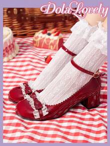 Dola Lovely Zapatos tipo Lolita con lazo decorativo, puntera redonda y tacón medio en color vino para mujer - Burdeos - Ver 1