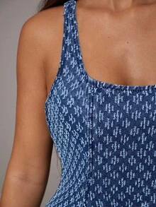 Avantive 夏威夷女装 野餐服 俱乐部服 茶会服 毕业服 派对女装 办公室女装 西部女装 女士优雅长款提花牛仔连衣裙 - 藍色 - 查看 4