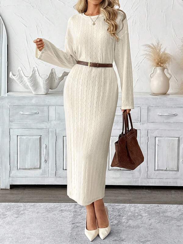 SHEIN LUNE Women's Casual Textured Knit Dress Women's Country Pants Female Country Look Country Dress For Women Chic Dress Going Out Outfit  Fall Clothes For Women Autumn Outfits For Women Women's Winter Clothes Long Sleeve Fall Outfits Work Outfits For Women Chic Dress Winter Clothes For Women Fall Dresses For Women Elegant Dresses For Women Party