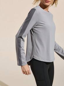 Easithlete 女式休闲拼色长袖户外T恤，秋季 - 灰色 - 查看 4