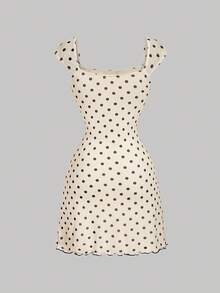 SHEIN MOD Váy lưới chấm bi có nơ - Màu be - Xem 3