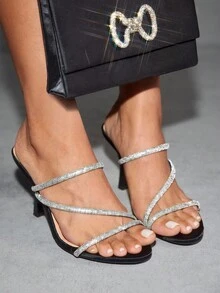 CUCCOO SZL 女士时尚水钻装饰黑色高跟派对/婚礼凉鞋 - 黑色 - 查看 3